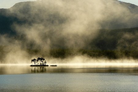 Потеряный на озере в тумане